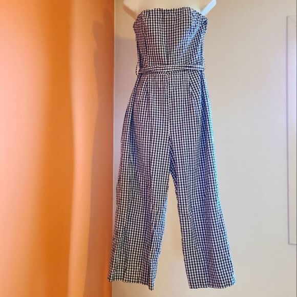 Kenar Blue & White Gingham Wide Leg Capri Jumpsuit M - Picture 2 of 11
